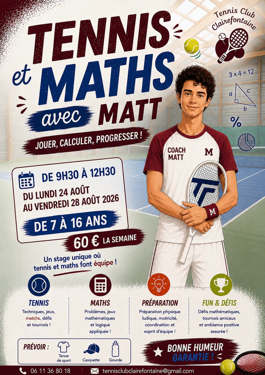 Stage « Tennis & Maths avec Matt » — du 24 au 28 août 2026