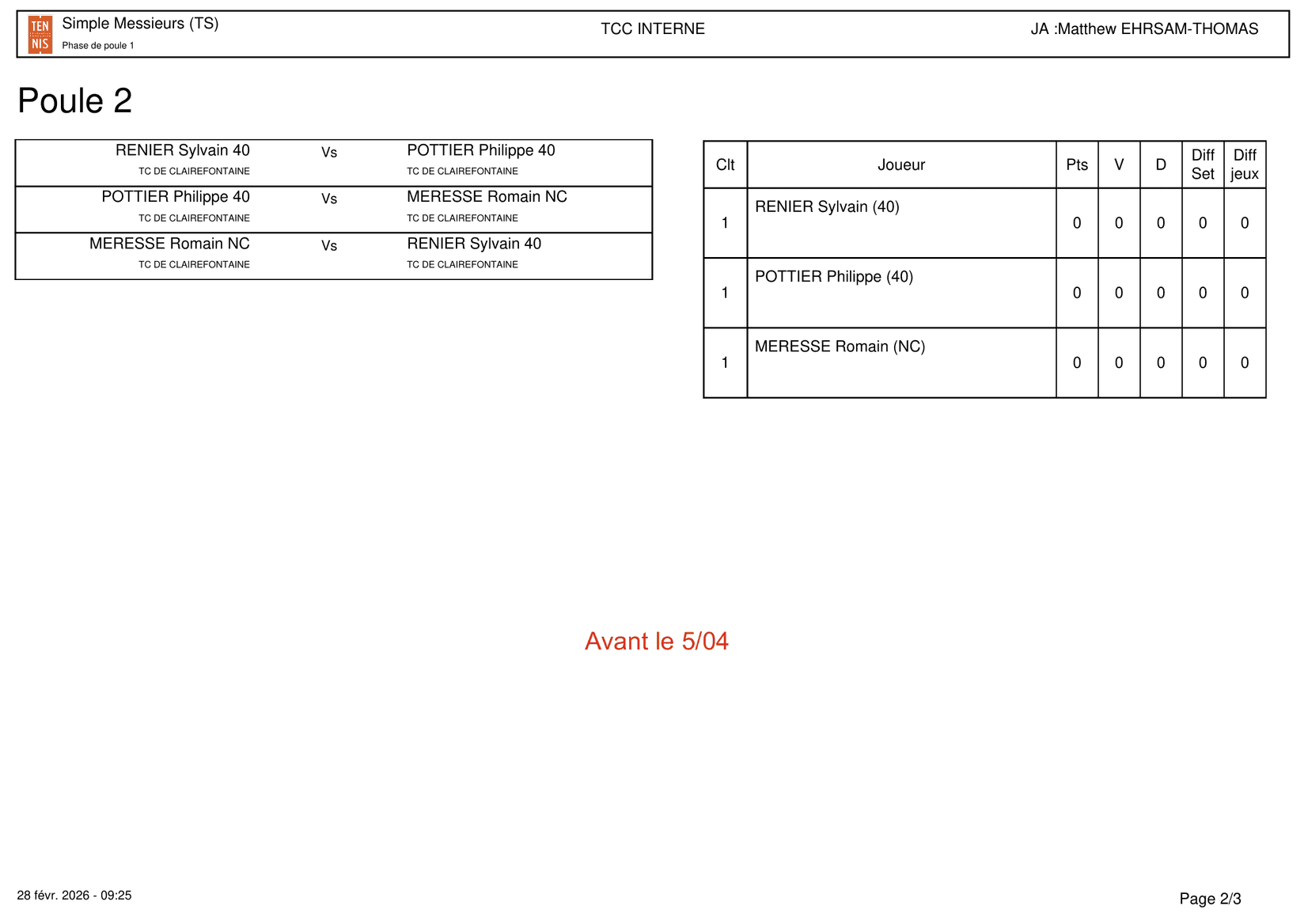 Galerie Tournoi Interne 2026 : 25 joueurs en lice ! 2