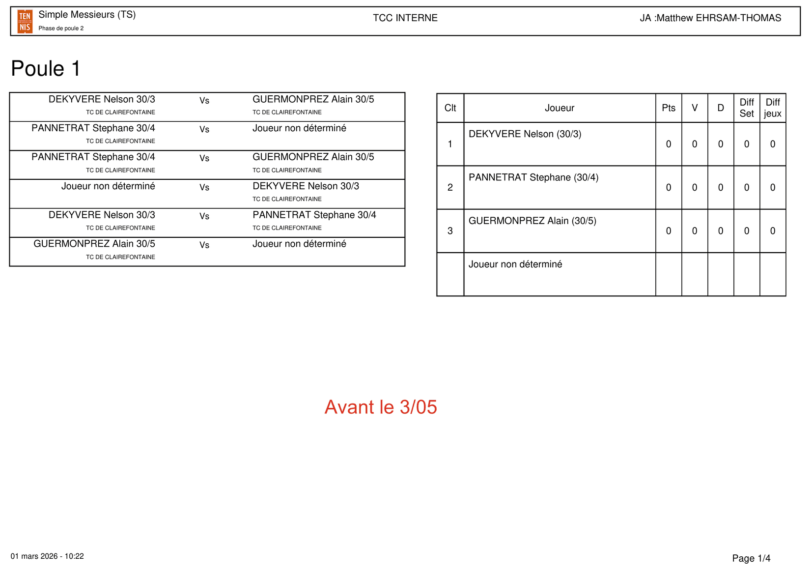 Phase de poules 2 - Poule 1